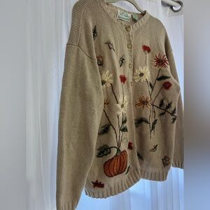 Women’s Fall Sweater Pumpkin Beige Colleen’s Collectibles Size Xlarge Embroidery